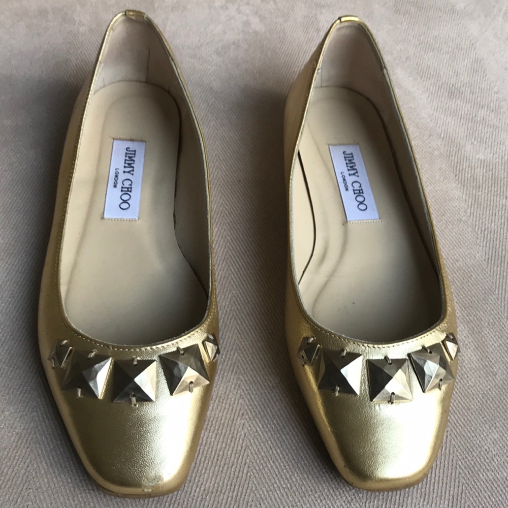 Jimmy Choo Gold Leather Ballet Flats